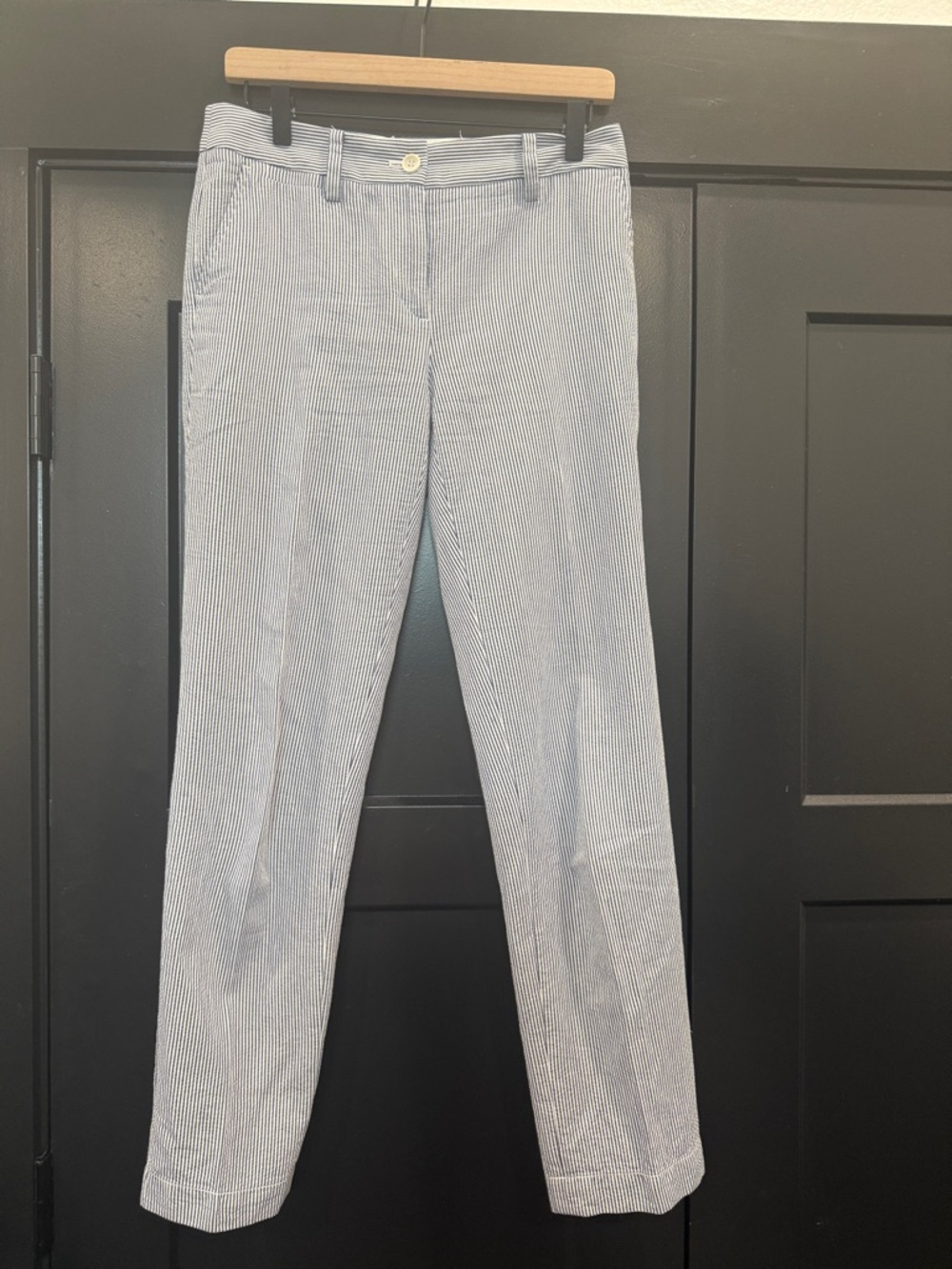 Talbots Light Blue Seersucker Straight Leg Pants size 8